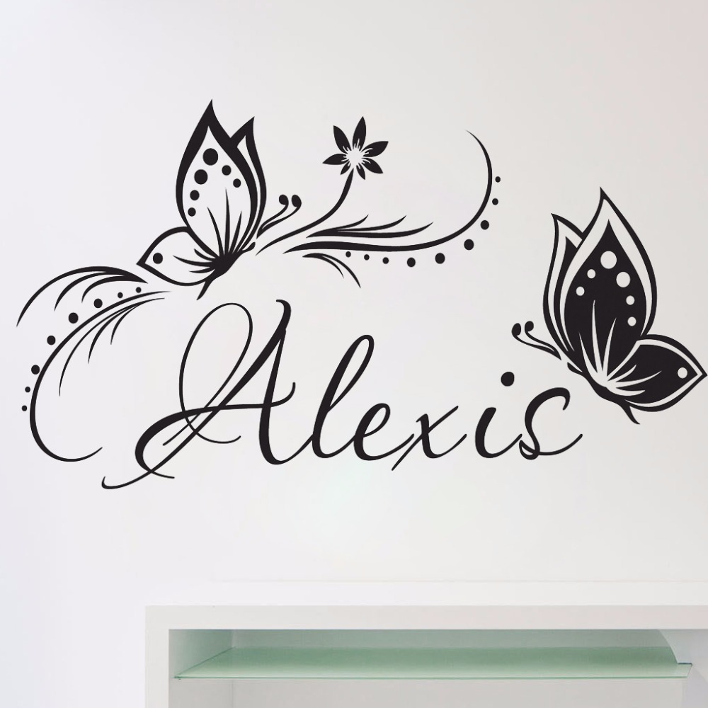 Baby Girl Nursery Quotes - Spersonalizowana nazwa i motyle na ścianę