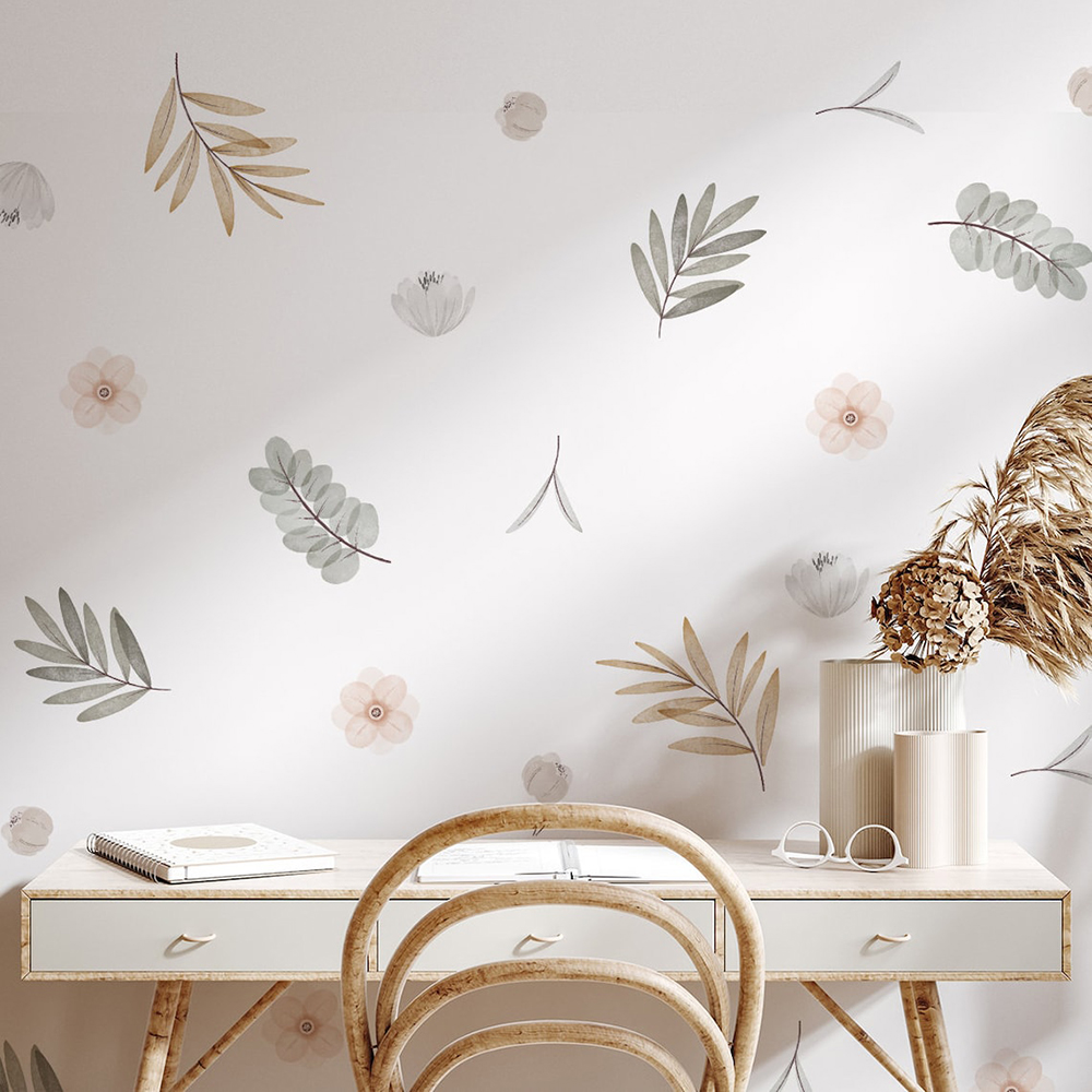 Baby Nursery Decor Girl - Boho Leaves Botanical DIY Naklejki ścienne